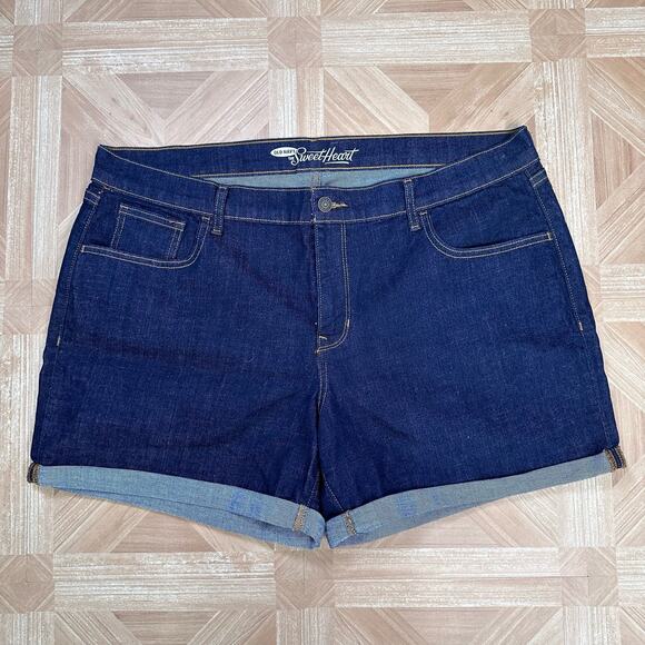 Old Navy Sweetheart Dark Wash Denim Cuffed Jean Short Womens Size 16 High Waist - Picture 2 of 8